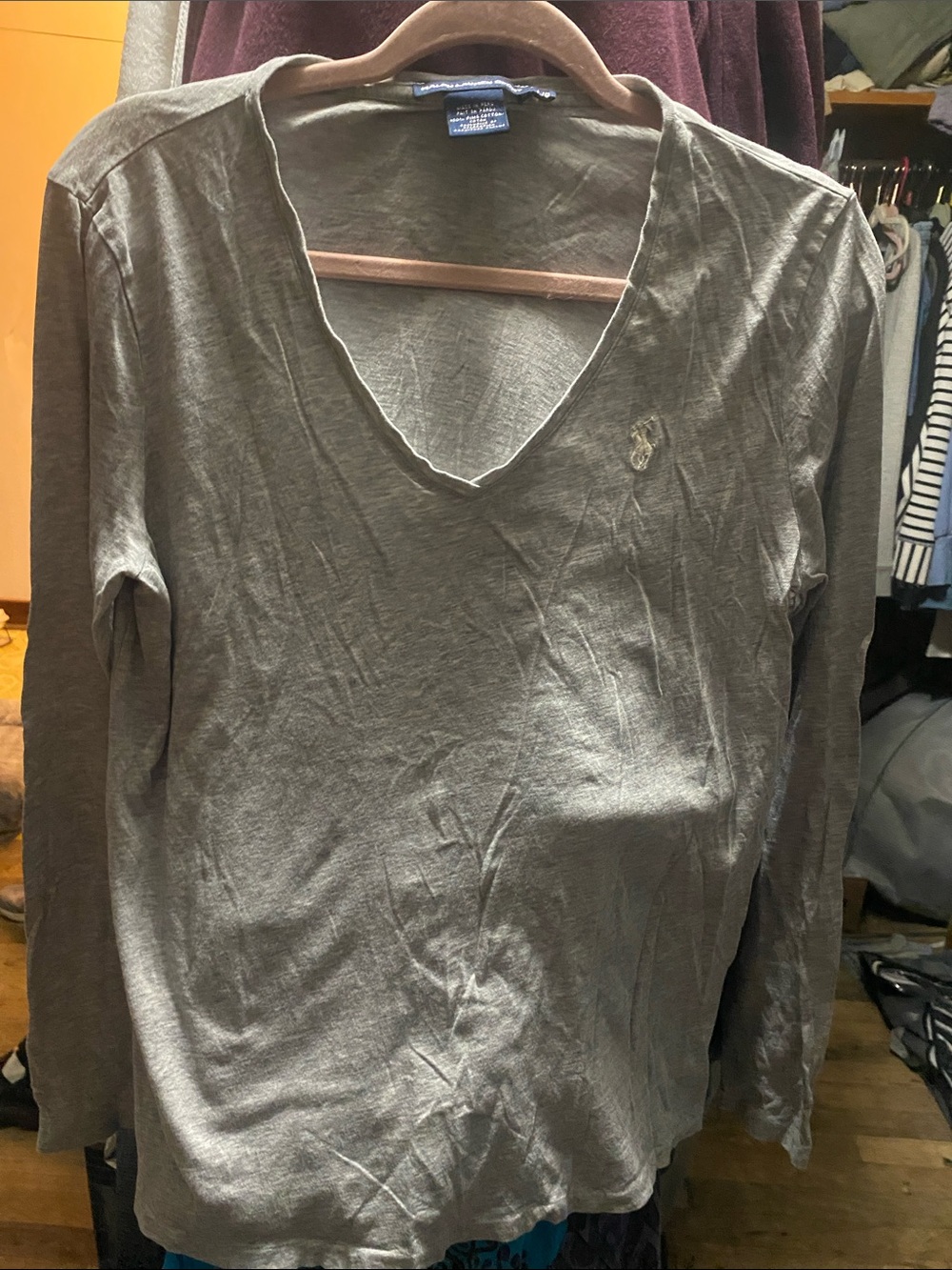 Ralph Lauren Long-Sleeve V-Neck Top in Grey
